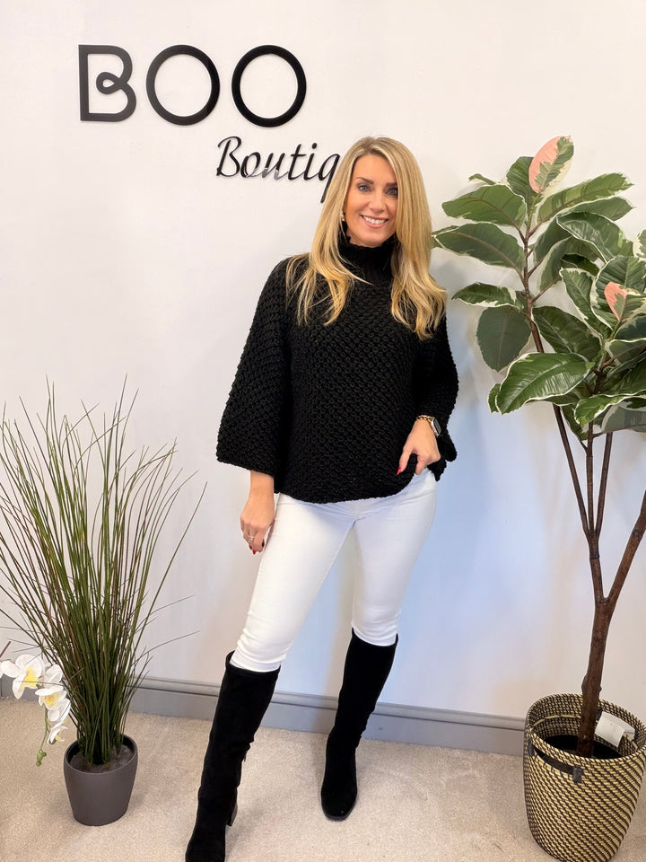 LADIES CHUNKY WAFFLE KNIT JUMPER - LEMON, BEIGE, BLACK, MOCHA & GREY