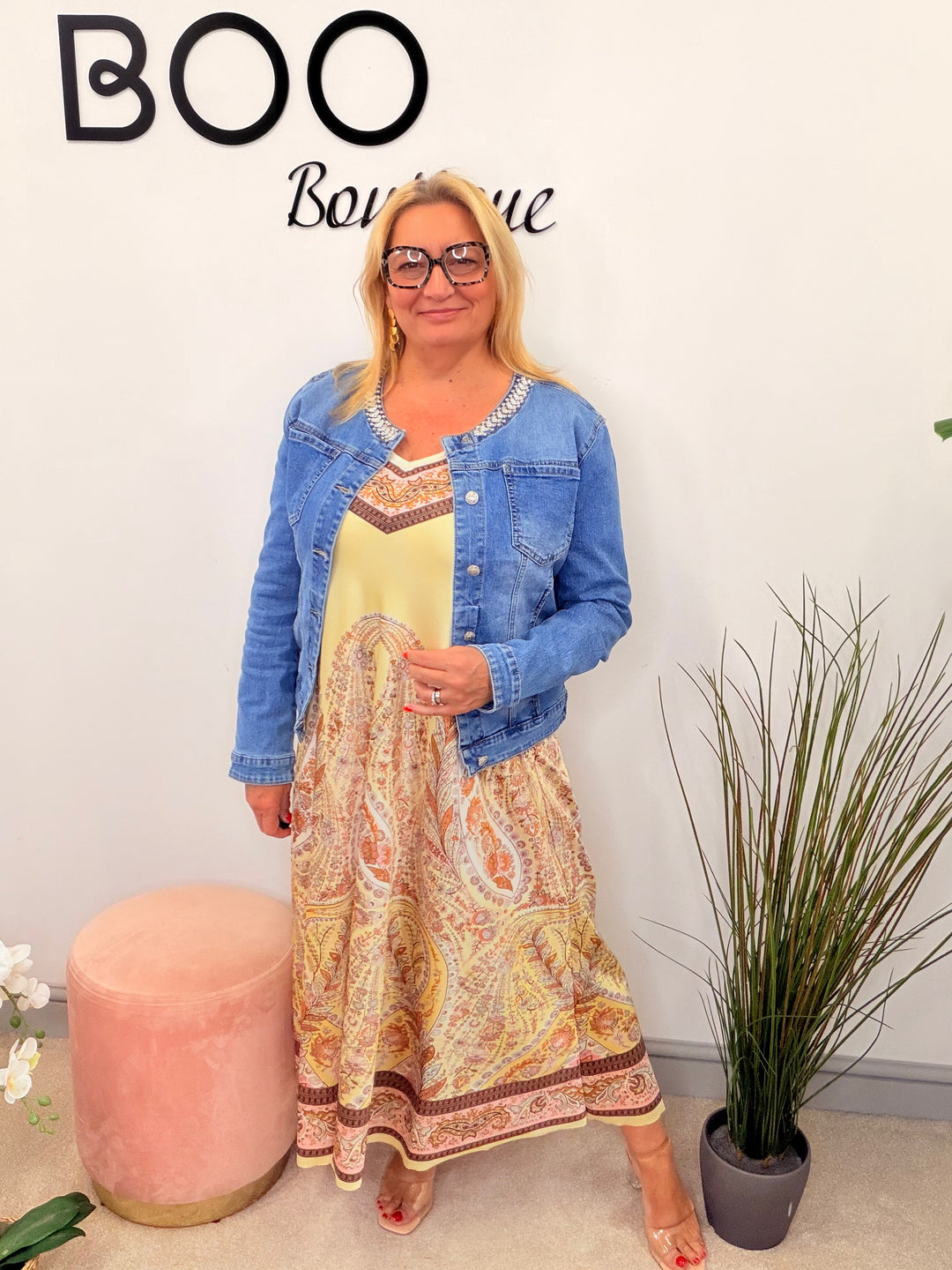 Ladies Fashion Blue Denim Diamante Collar Bomber Jacket