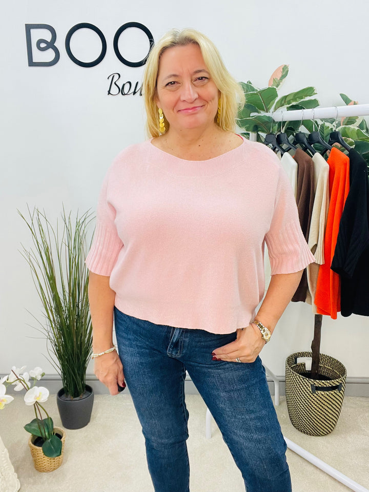 LADIES LOOSE FIT SHORT SLEEVE JUMPER - BROWN, WHITE, ORANGE, PINK, BLACK, BEIGE