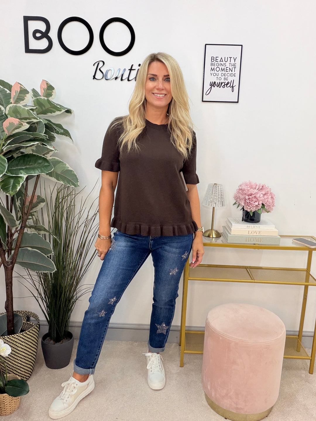 Ladies Fashion Short Sleeve Jumper - Black, Lime, White, Brown & Camel