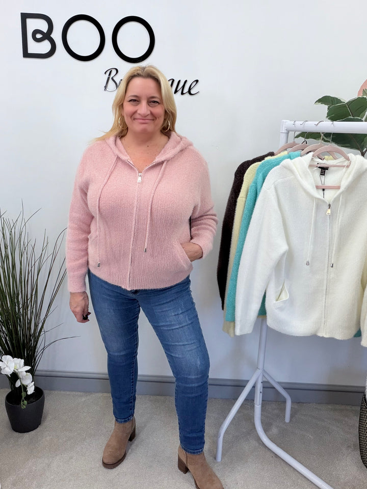 LADIES SOFT FLUFFY HOODY CARDIGAN - LEMON, AQUA, BROWN, PINK, WHITE