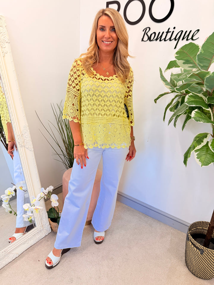 Ladies Crochet Summer Top - Pink, White, Turquoise, Blue, Lemon & Orange