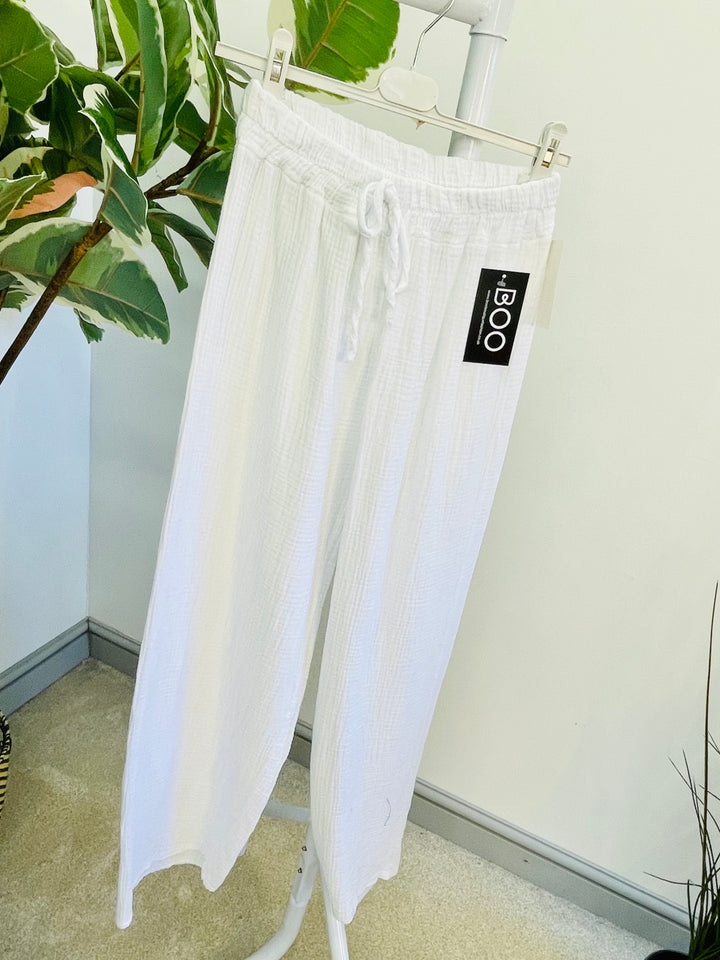 LADIES SUMMER CHEESECLOTH WIDE LEG PALAZZO TROUSERS