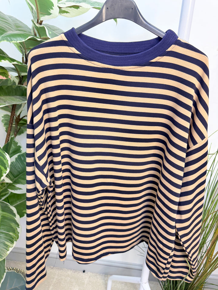 Women’s Stripe Long Sleeve Slouch Top - Wine, Navy, Pink, Brown