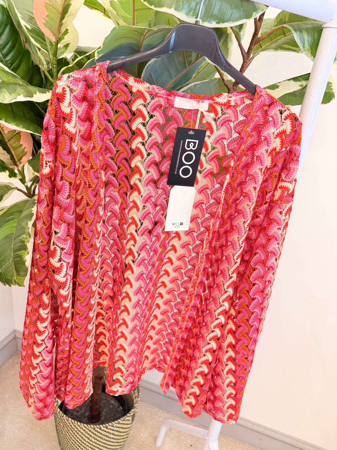 Ladies Crochet Zig Zag Bolero Cardigan Jacket - Black, Rust, Red