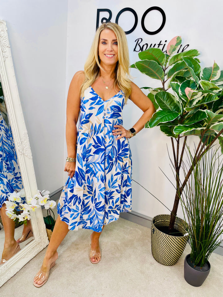LADIES SUMMER MIDI HOLIDAY SUN DRESS - BEIGE, NAVY, BLUE, RED & KHAKI