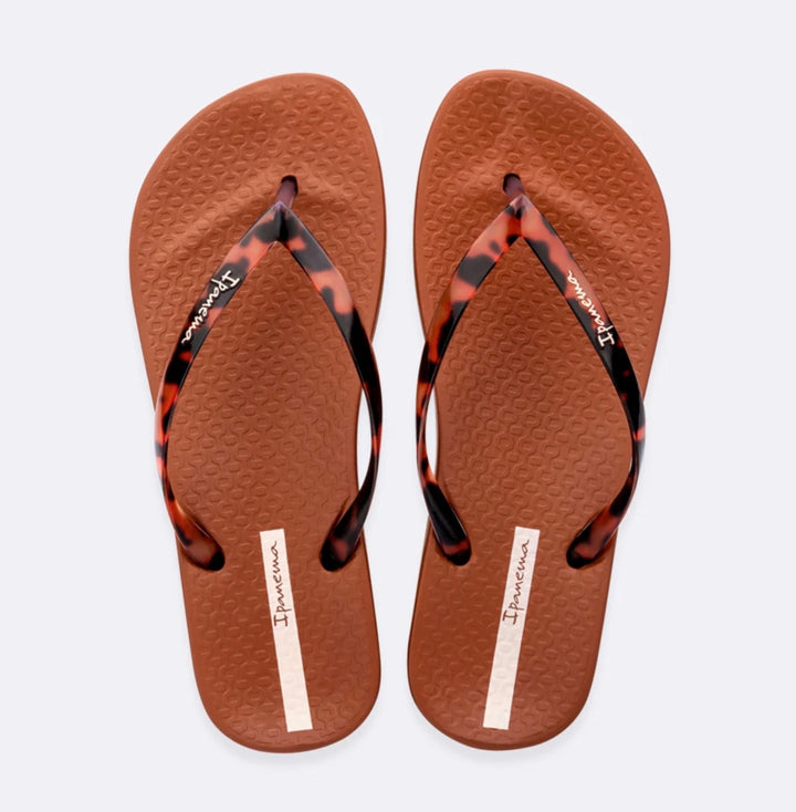 Ladies Tortoiseshell IPANEMA Flip Flop Sandals - Black & Camel