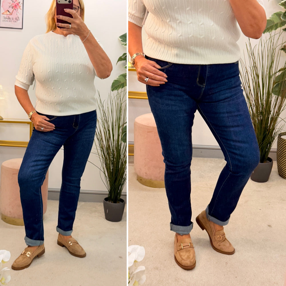 Ladies Fashion Straight Leg Mid Blue Wash Jeans