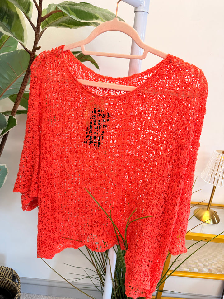 Ladies Oversize Crochet Poncho Top - Lime, White, Blue, Pink & Orange