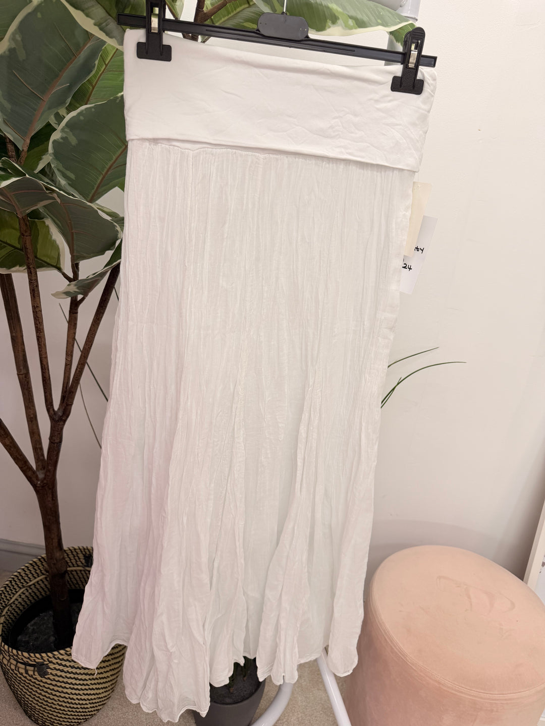 Ladies Fashion Crinkle Boho Maxi Skirt - Brown, White, Pink & Blue