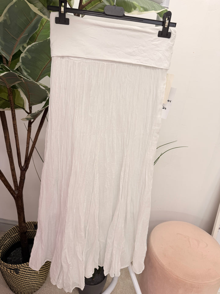 Ladies Fashion Crinkle Boho Maxi Skirt - Brown, White, Pink & Blue