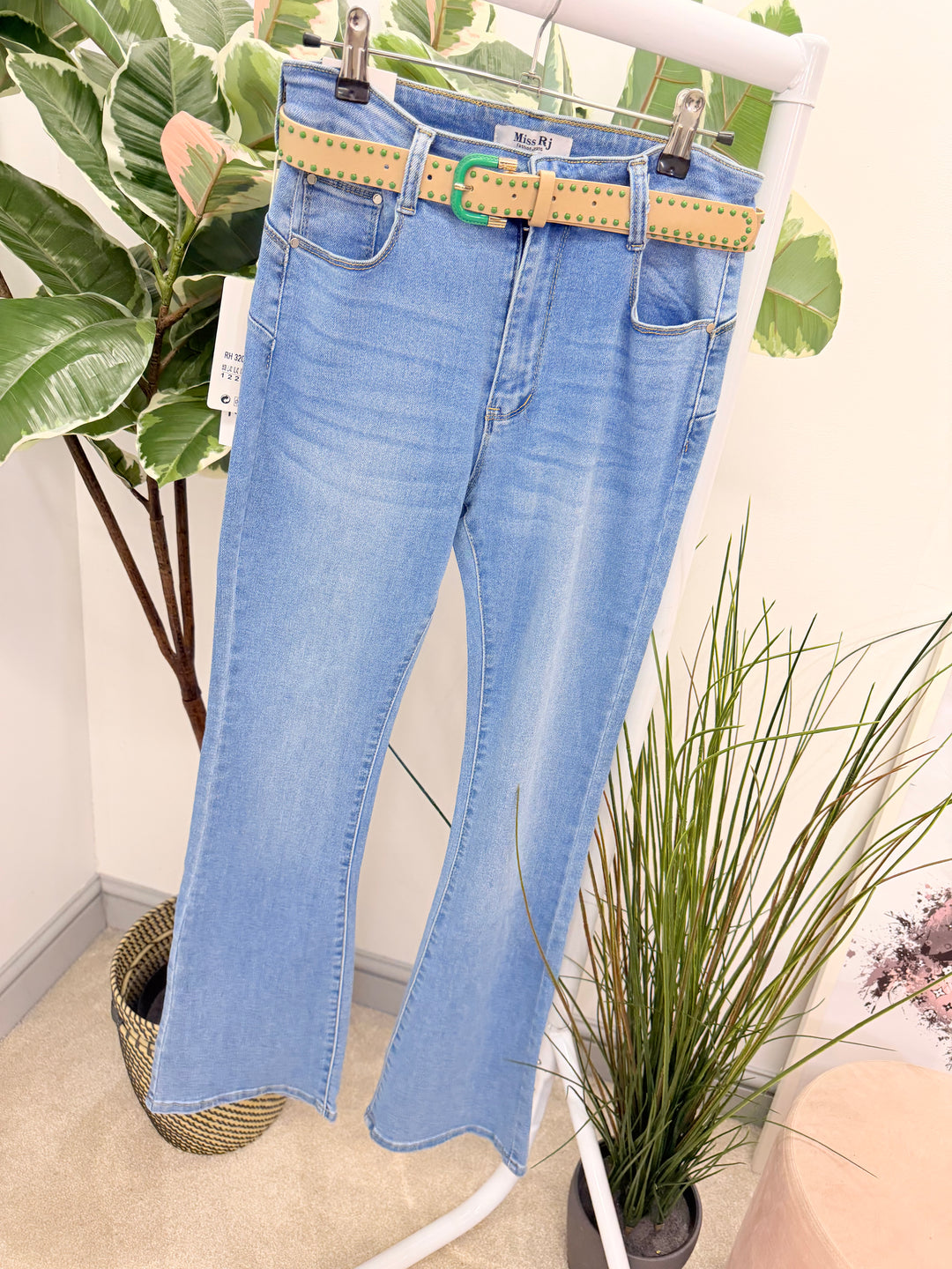 Ladies Fashion Blue Flared Leg High Waist Jeans