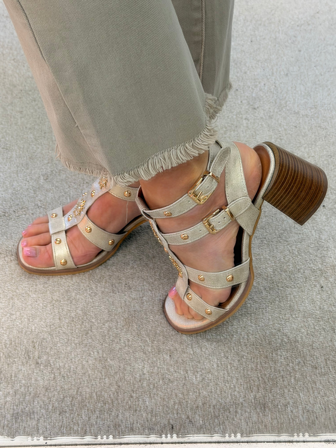 Ladies Fashion Gold Gladiator Block Heel Sandals