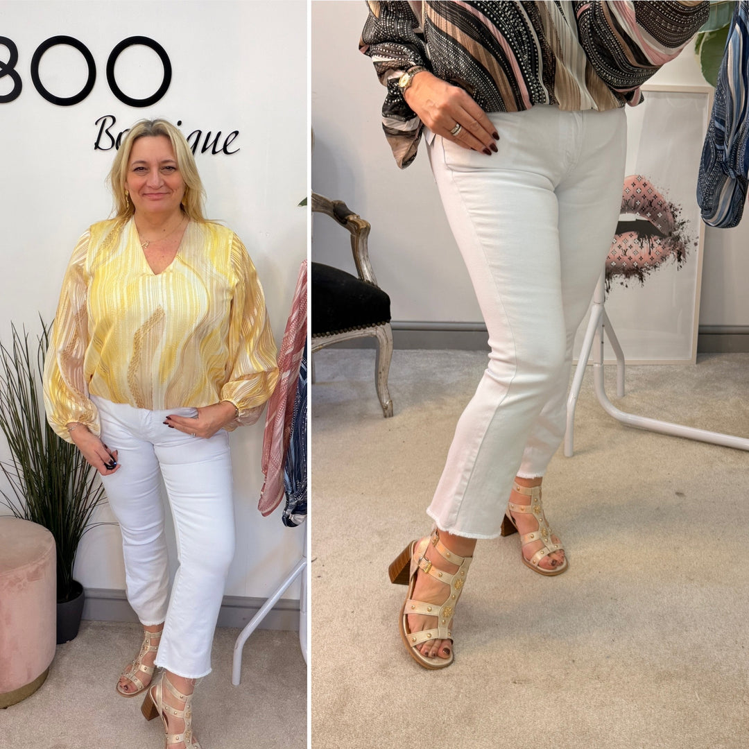 Ladies Fashion White Ankle Grazer Jeans