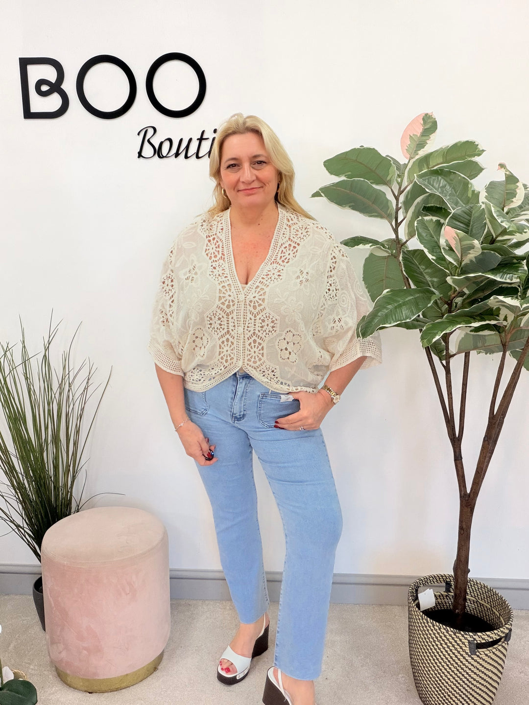 Ladies Fashion Crochet Bolero Top - white, beige, pink, lemon & turquoise