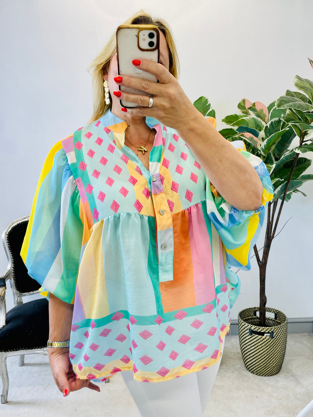 LADIES BRIGHT PASTEL BLOUSE LOOSE FIT TOP