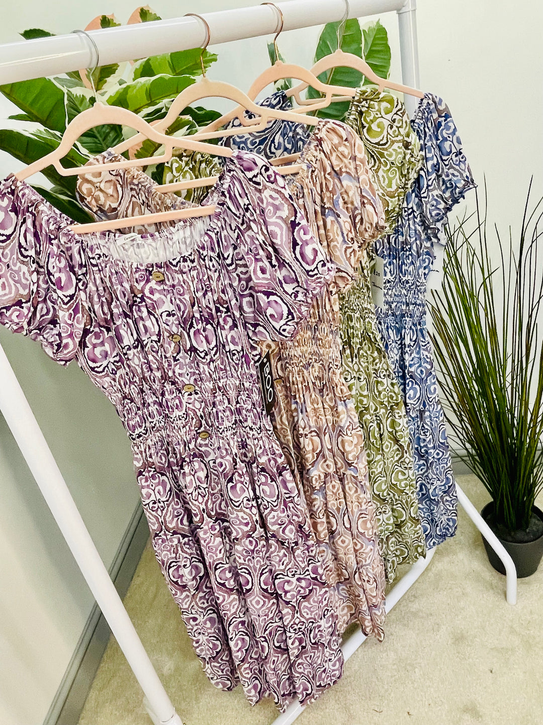 LADIES SUMMER MIDI DAY DRESS - LILAC, BEIGE, BLUE & KHAKI