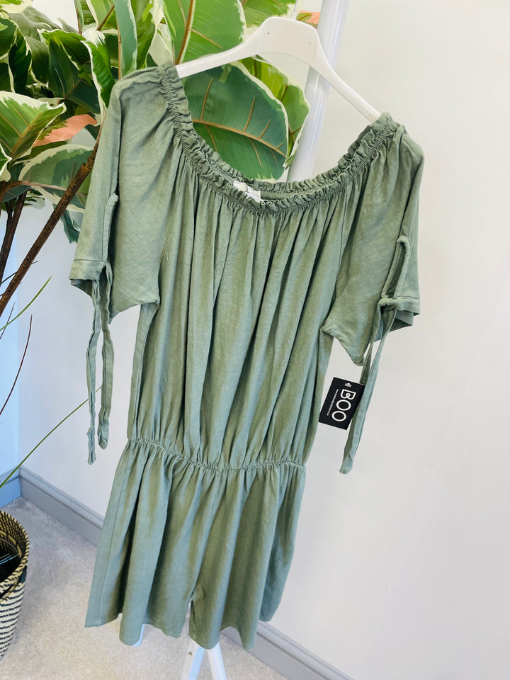 LADIES WOMENS BARDOT SUMMER PLAYSUIT - BLACK, PINK, BROWN, WHITE & KHAKI