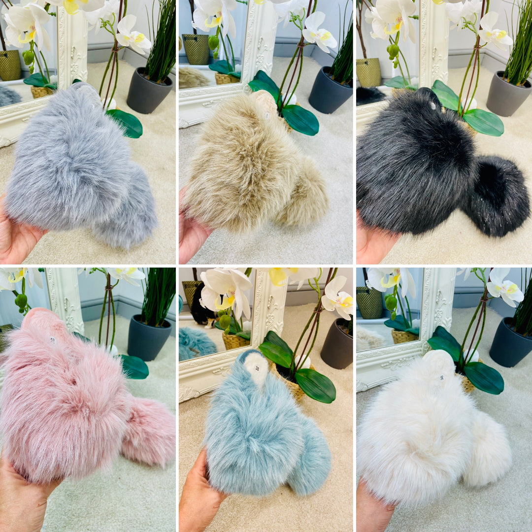 LADIES FAUX FUR SLIDER SLIPPERS