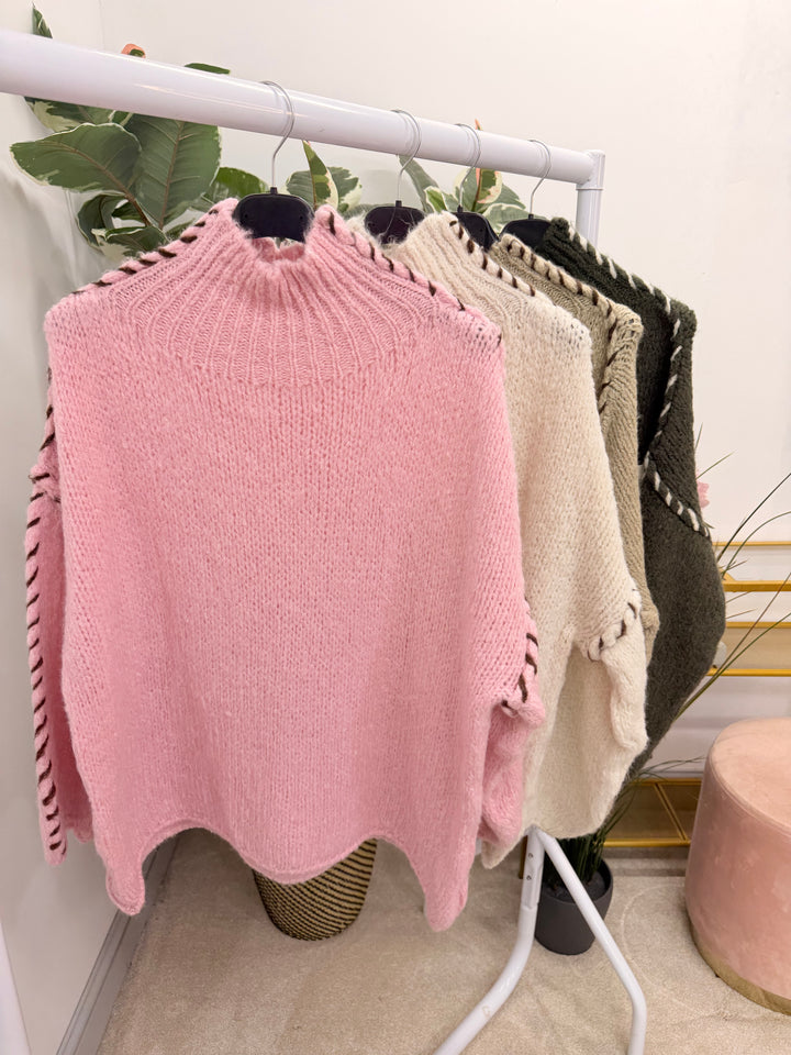 The MAURA contrast stitch thick knit jumper - 4 colours