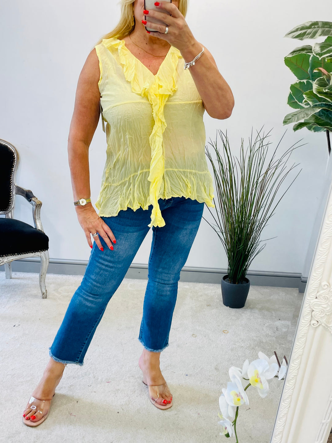 LADIES SLEEVELESS CRINKLE FRILL SUMMER TOP