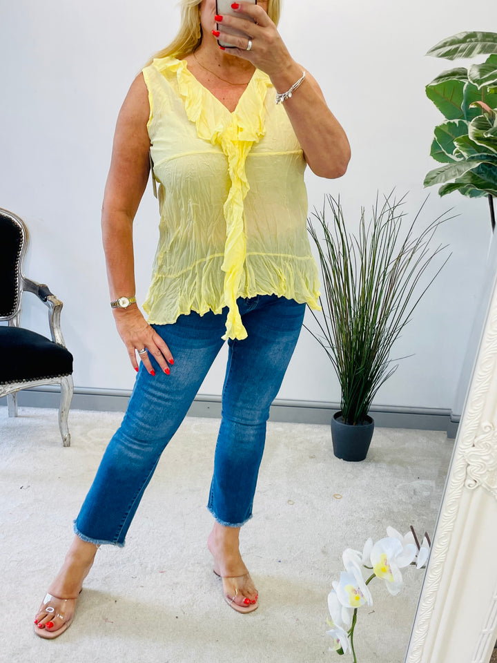 LADIES SLEEVELESS CRINKLE FRILL SUMMER TOP