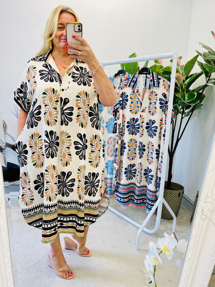 LADIES LOOSE FIT SHIFT SUMMER DRESS - BLACK, NAVY, BLUE