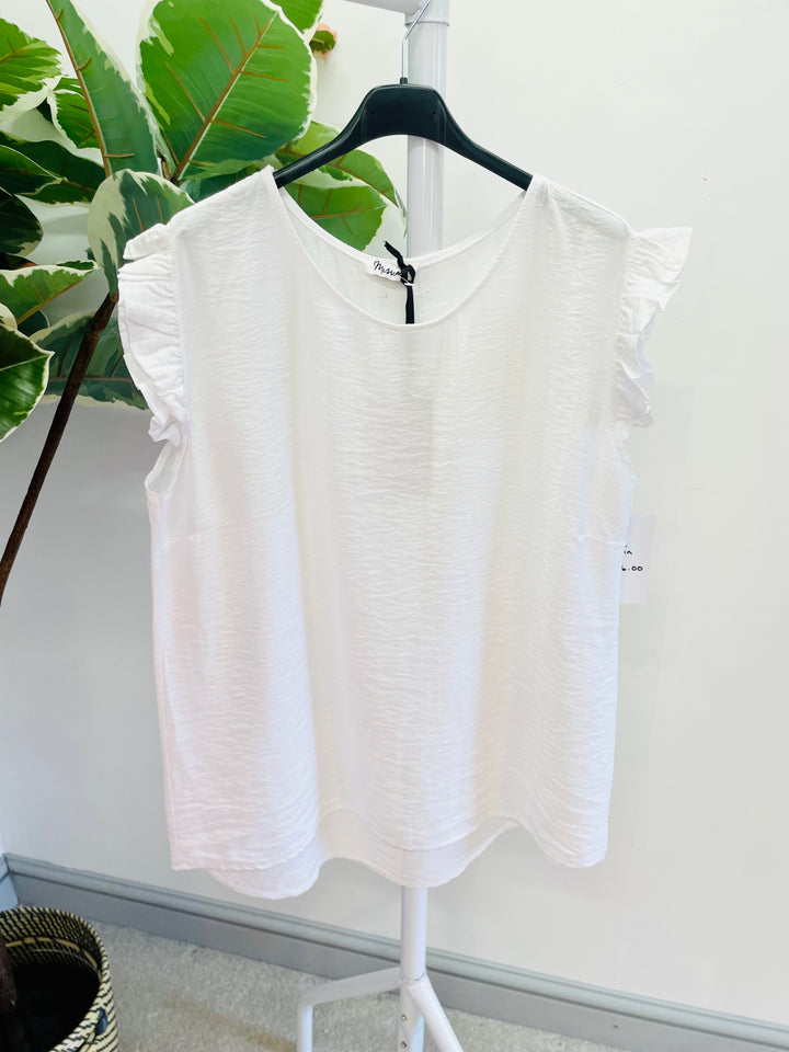 LADIES WOMENS WHITE CASUAL CAP SLEEVE TOP 