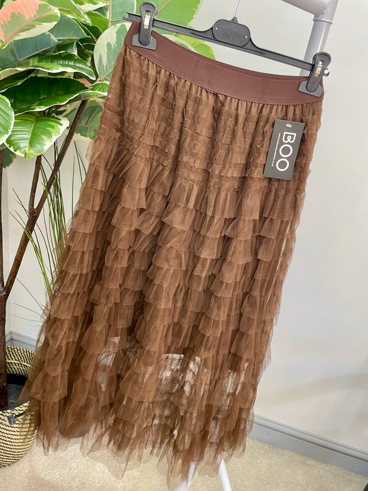 LADIES TULLE MAXI SKIRT - WINE, BROWN & BLACK