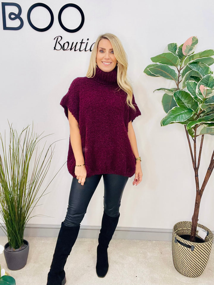 LADIES POPCORN KNIT ROLL NECK JUMPER - WHITE, BLACK, BROWN, BEIGE & BURGUNDY