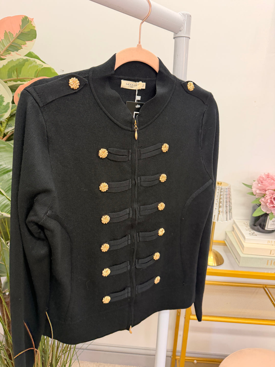 Ladies Fashion Military Knitted Cardigan Jumper - Black, Plum, Beige & Brown