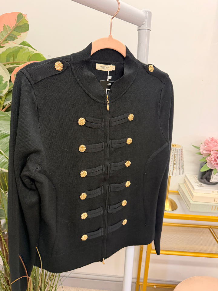 Ladies Fashion Military Knitted Cardigan Jumper - Black, Plum, Beige & Brown