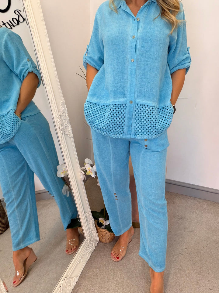Ladies Tapered Leg Teabag Linen Ankle Grazer Trousers - Lemon, Black, Blue, Green, Beige, Turquoise & White
