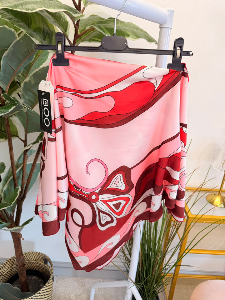 Ladies Retro Print Hankerchief Top - Khaki, Pink, Blue & Brown