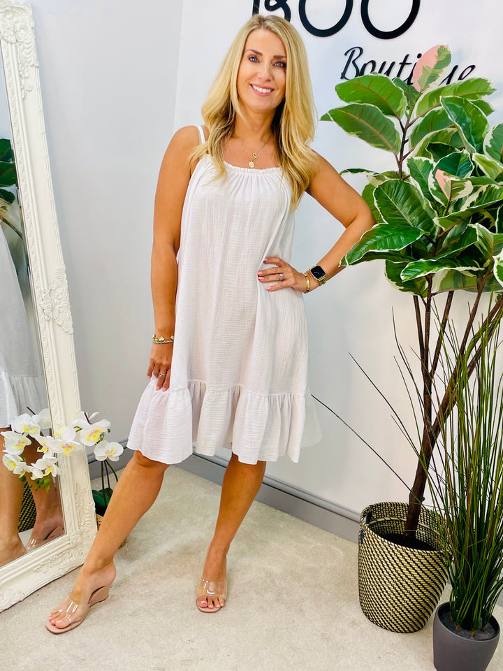 LADIES CHEESECLOTH SUMMER CAMI DAY DRESS - WHITE