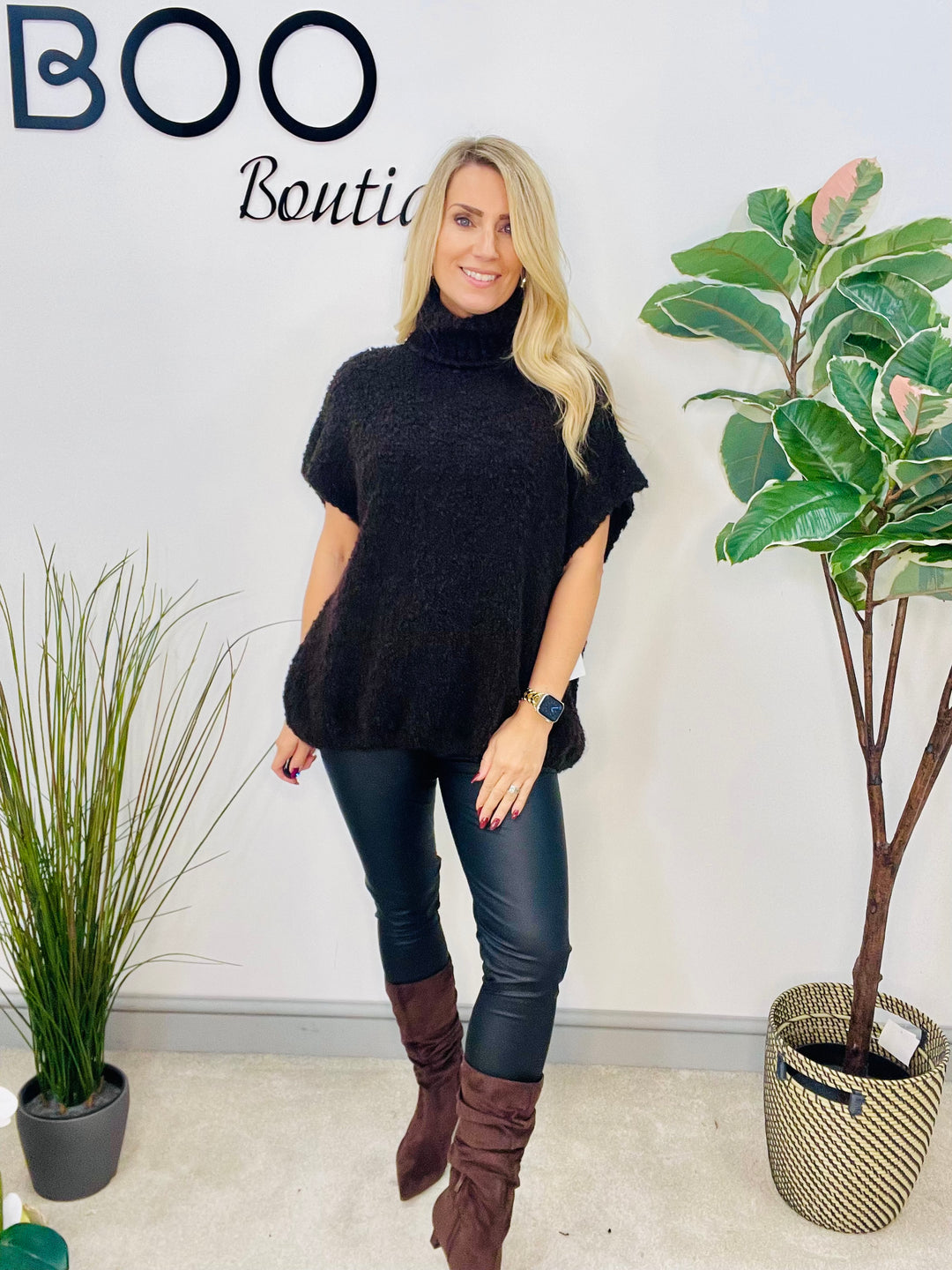 LADIES POPCORN KNIT ROLL NECK JUMPER - WHITE, BLACK, BROWN, BEIGE & BURGUNDY