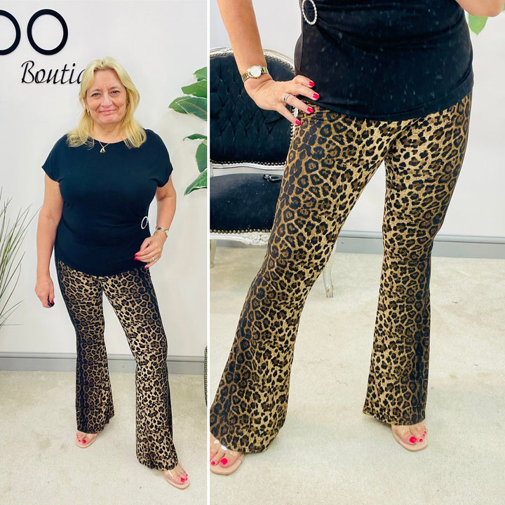 The WILD leopard print flare trousers