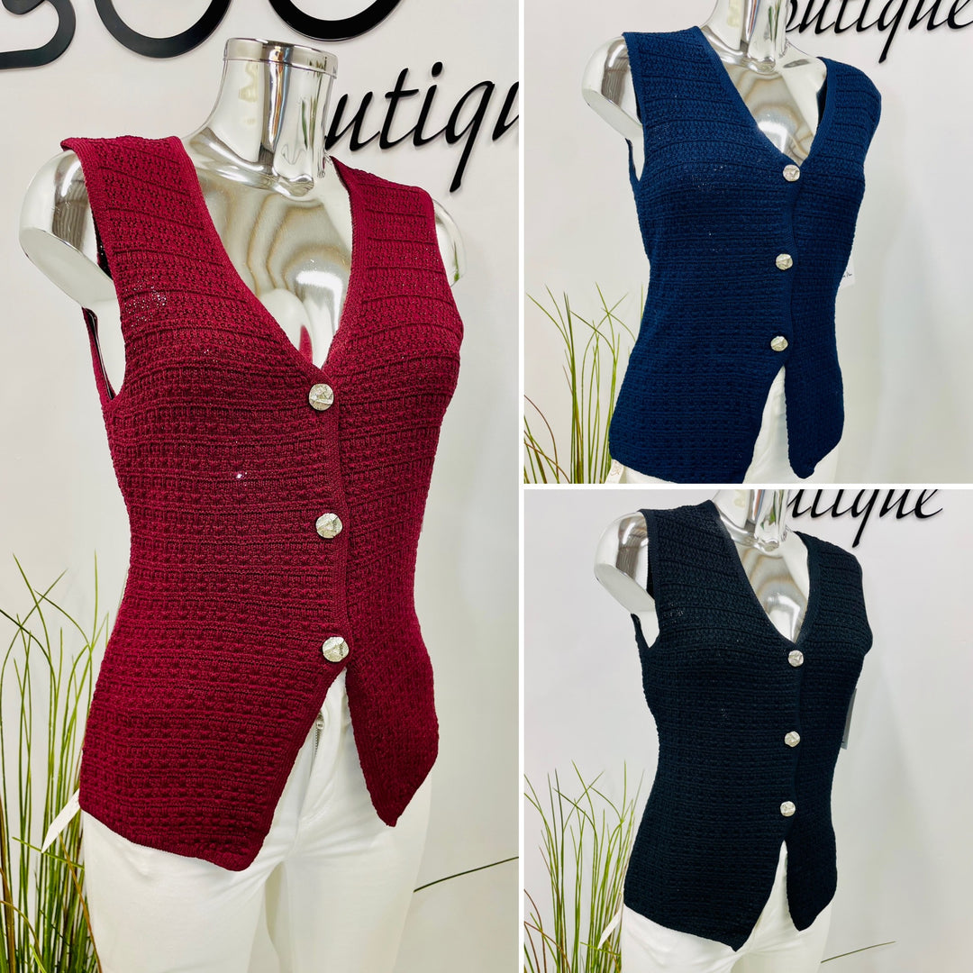 LADIES KNITTED FASHION WAISTCOAT - BLACK, NAVY & WINE BURGUNDY