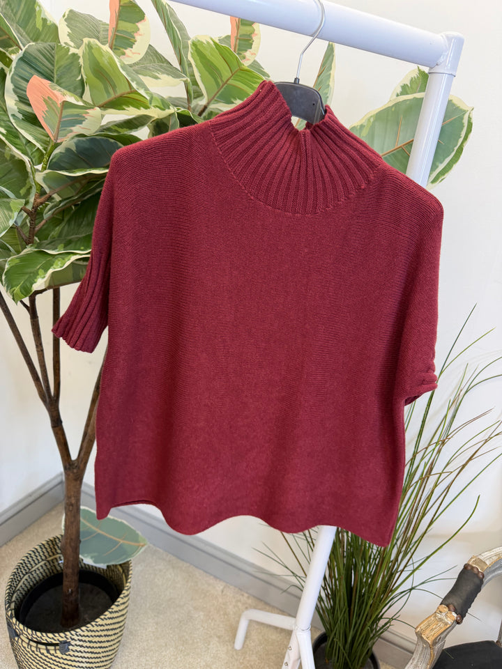 LADIES SHORT SLEEVE KNITTED JUMPER - BLACK, KHAKI, BEIGE, MOCHA, GREEN & BERRY