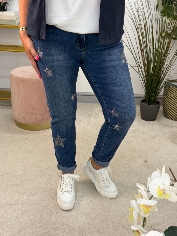 Ladies Fashion Stretch Diamante Denim Jeans