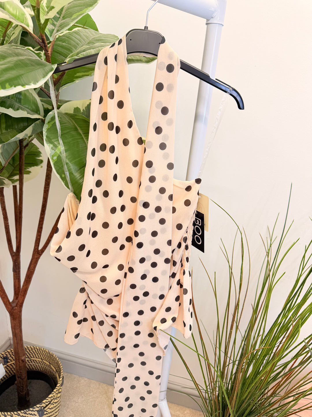 Ladies Fashion One Shoulder Polka Dot Top - Cream, Pink, Lemon