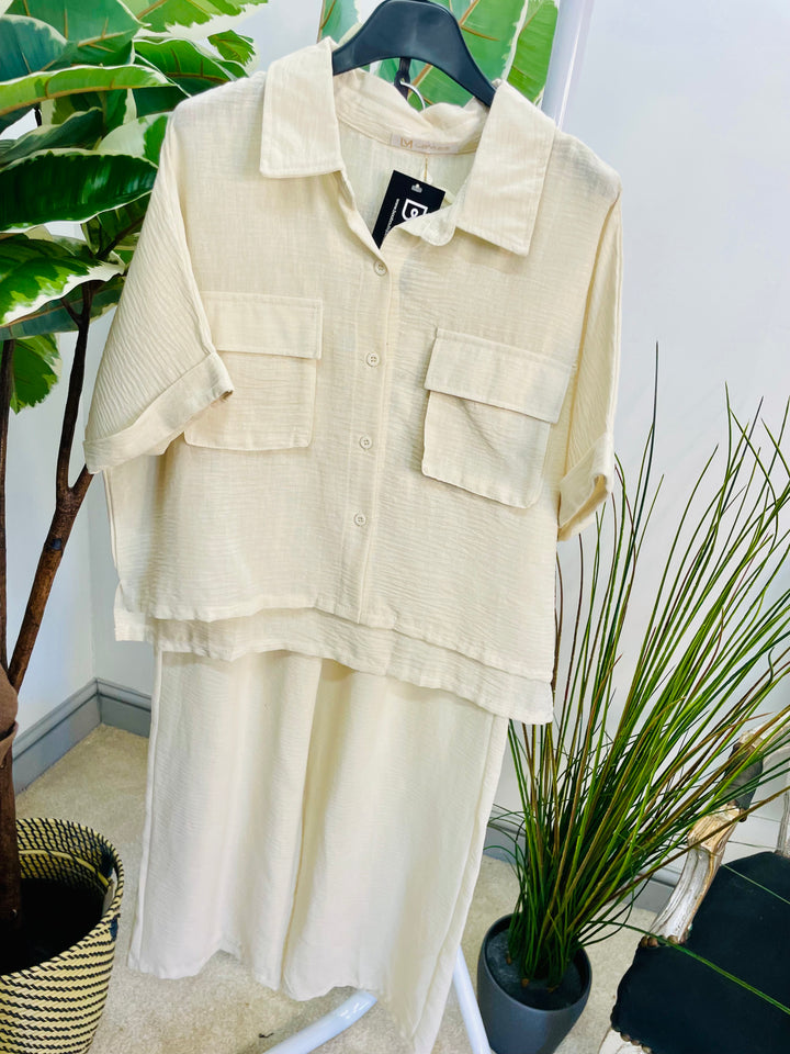 LADIES WIDE LEG TROUSER, CARGO TOP CO ORD SET - KHAKI, BLACK, BROWN, NAVY, CREAM, BEIGE