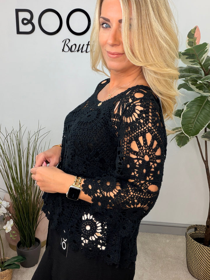 Ladies Pretty Crochet Summer Top black