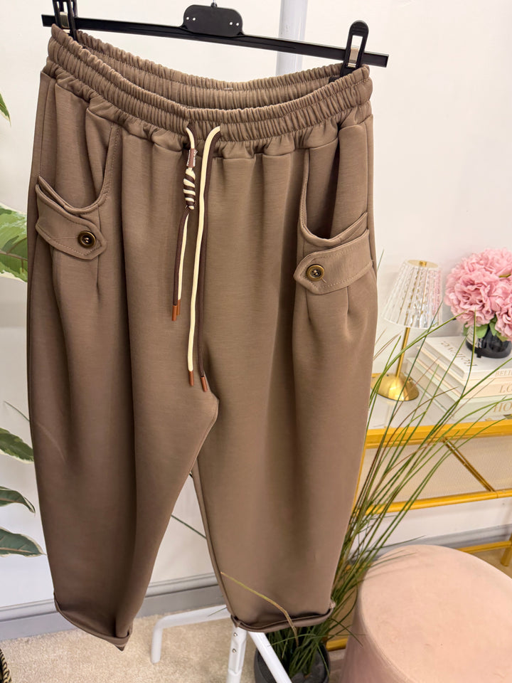 Ladies Fashion Casual Scuba Jogger Trousers - Wine, Mocha, Black & Khaki