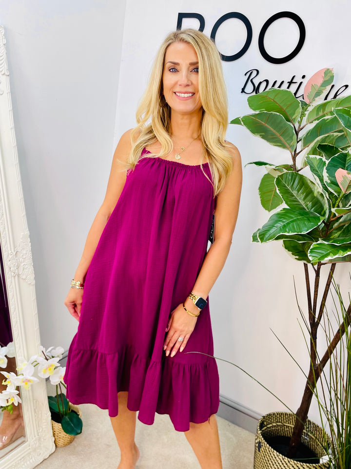 LADIES CHEESECLOTH SUMMER CAMI DAY DRESS - MAGENTA PLUM