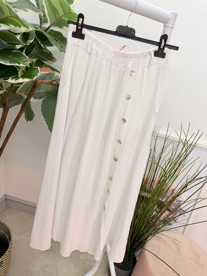 Ladies Fashion Teabag Linen Maxi Skirt - pink, blue, turquoise, beige, white, lime