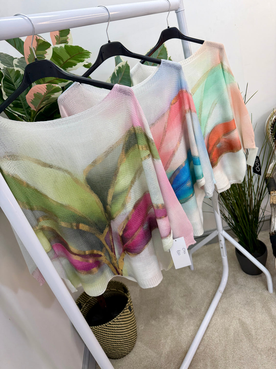 LADIES WHITE BATWING SLEEVE JUMPER - KHAKI, BLUE & GREEN