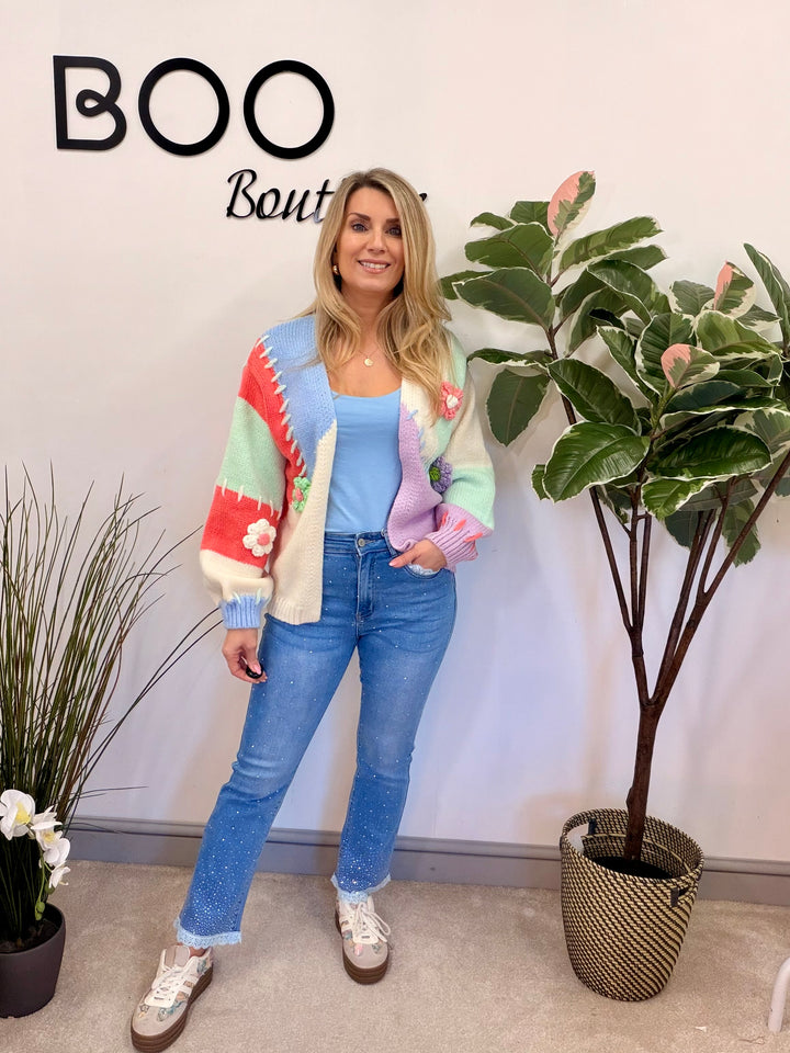 LADIES FASHION CHUNKY KNIT COLOURFUL CARDIGAN