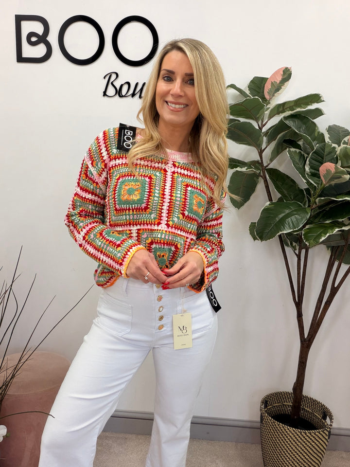 Ladies Fashion Red & Pink Crochet Top