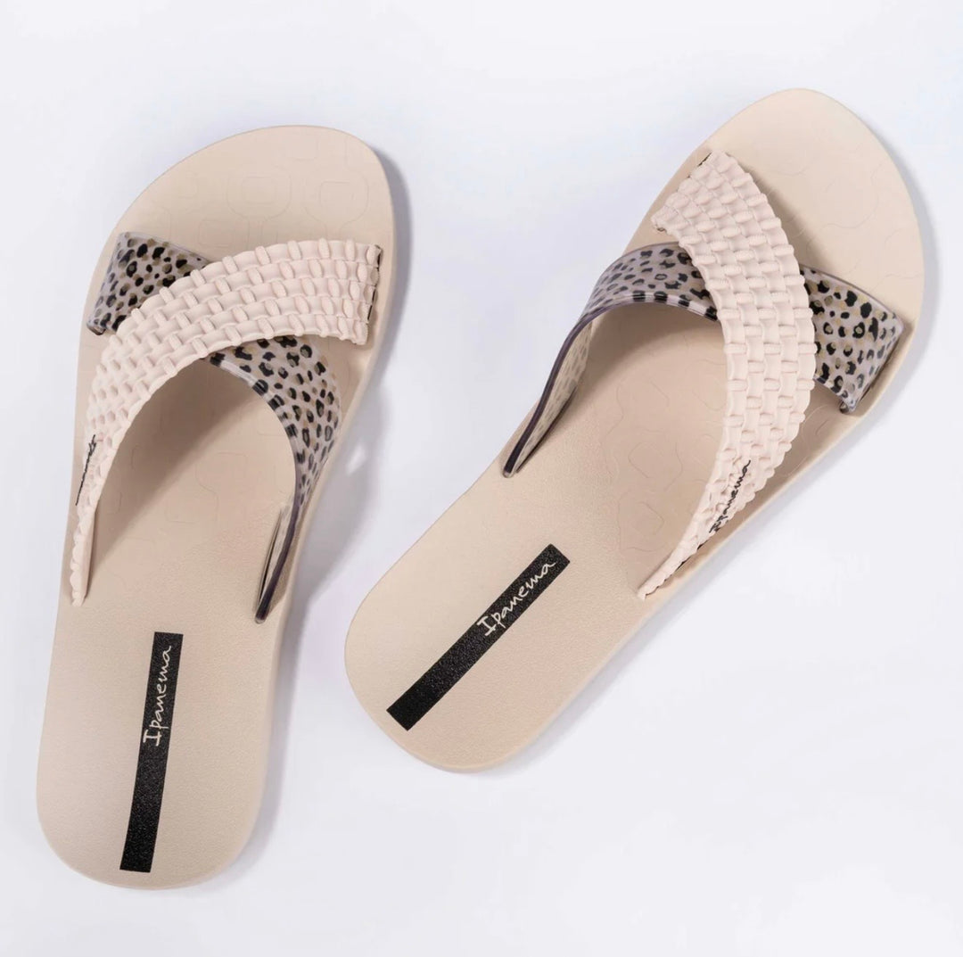 Ladies Ipanema Leopard Slider Sandals - brown, black, beige